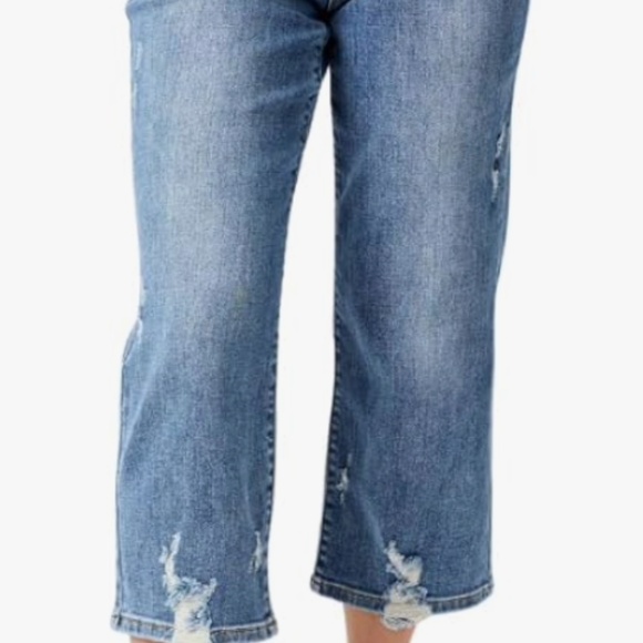 Judy Blue High Waist Destroy Button Fly Wide Leg Crop - Picture 3 of 8